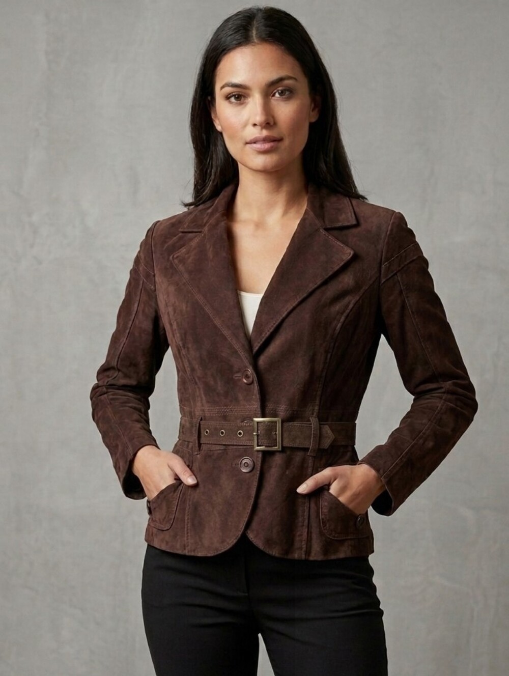 Vintage Y2K Genuine Brown Suede Leather Jacket Size 6